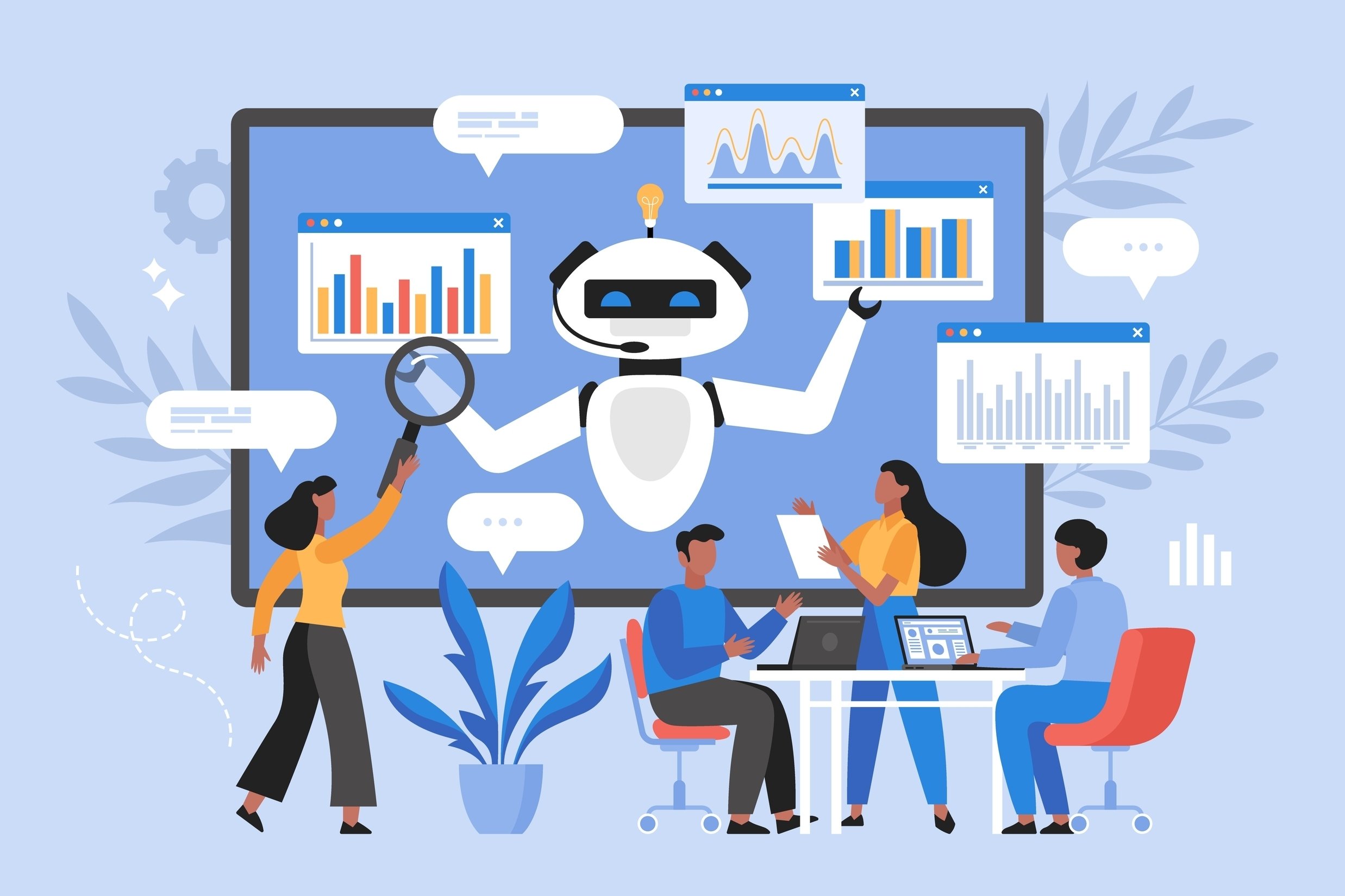 Modern vector illustration of people using AI 