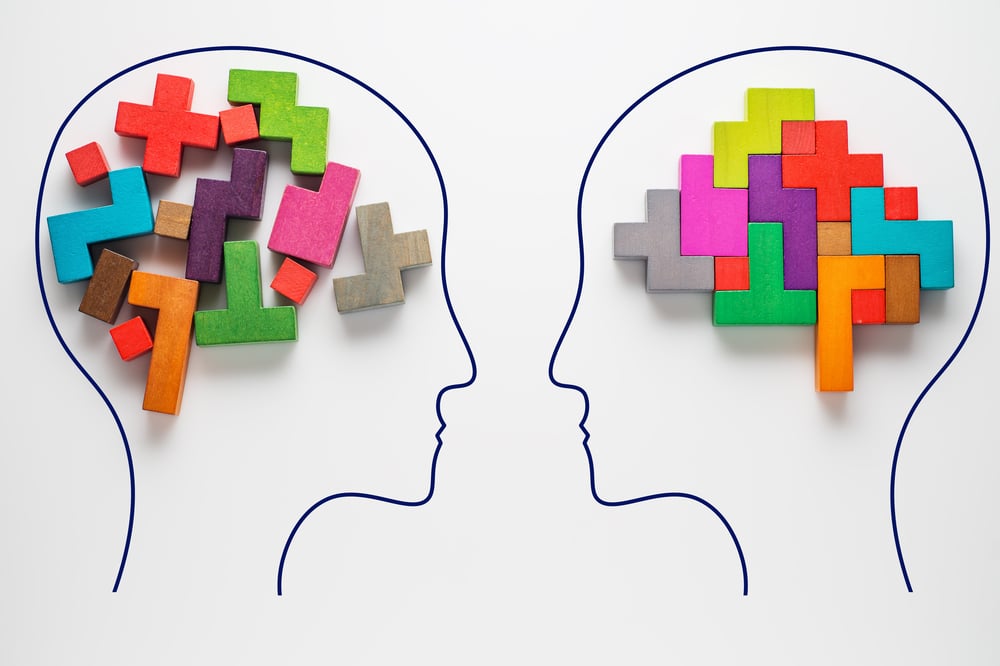 Thinking concept two brains with blocks