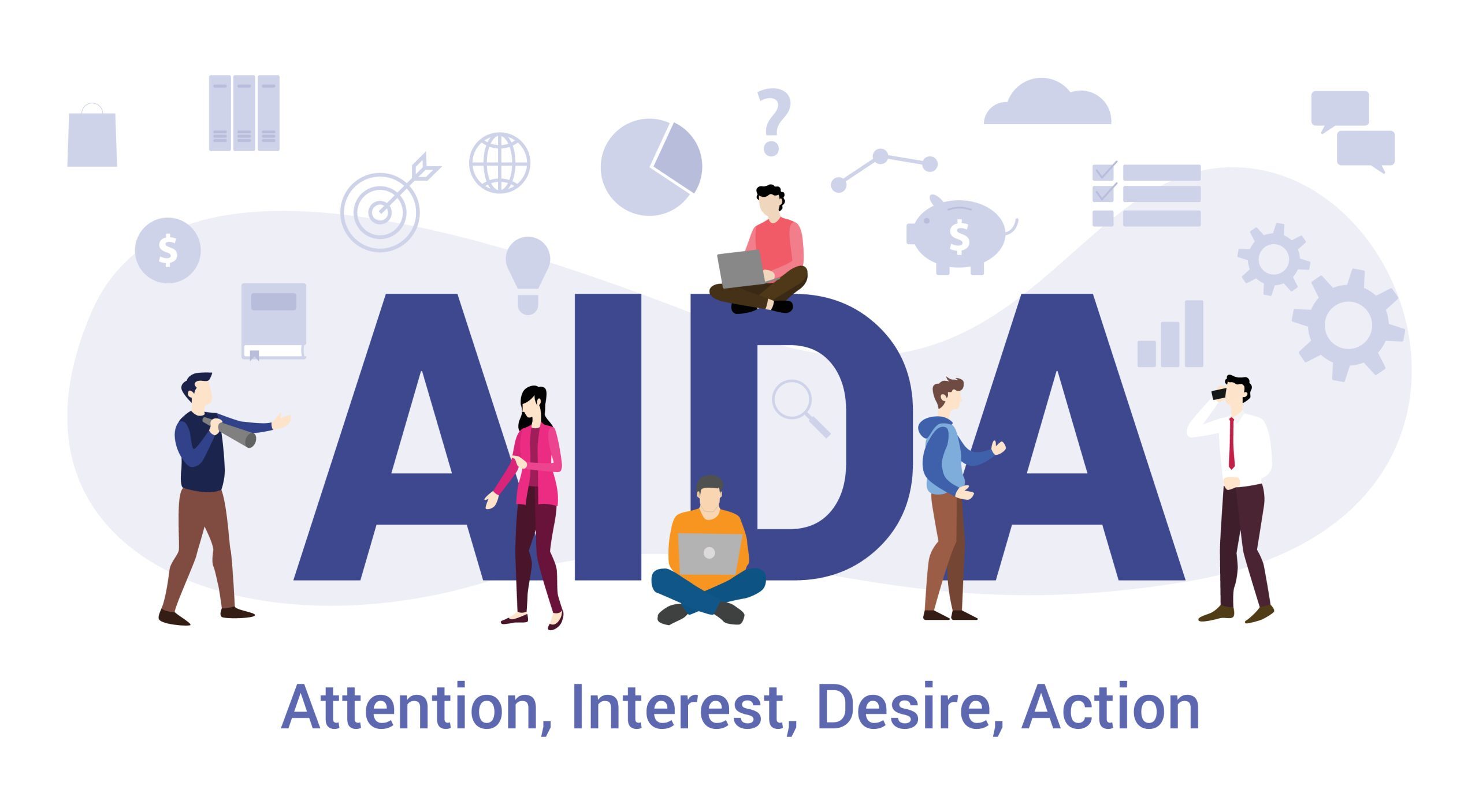 AIDA funnel attention interest desire action concept