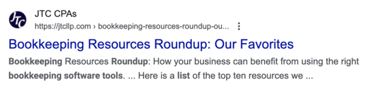 A roundup of bookkeeping resources as it appears in the SERPs