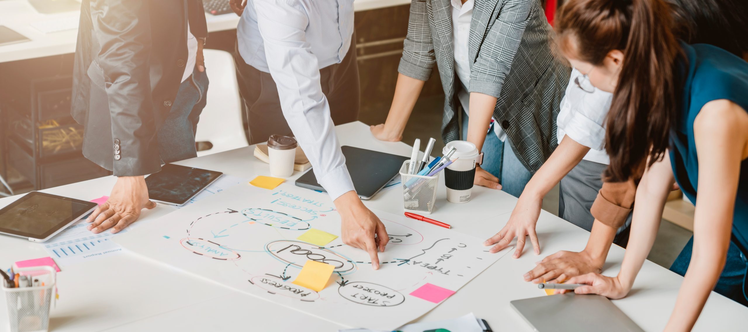 Top view of creative agency business brain storm